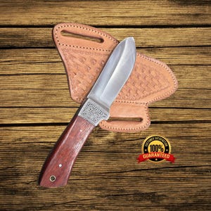 Custom handmade D2 steel knife camping knife hand engraved blade hardwood  knife
