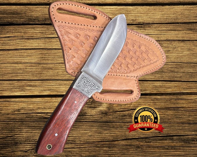 Custom handmade D2 steel knife camping knife hand engraved blade hardwood  knife