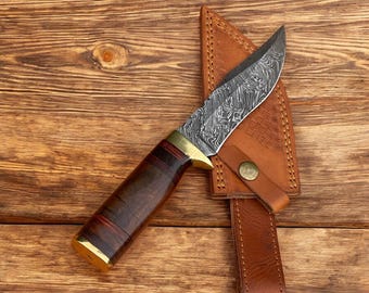 Handmade Damascus steel knife camping knife pakka wood handle
