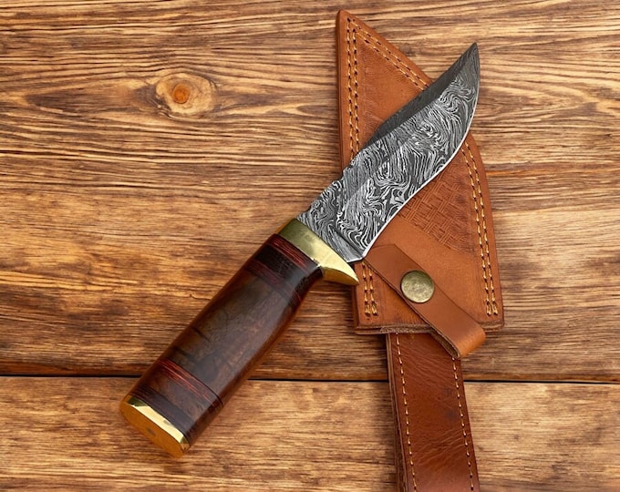 Handmade Damascus steel knife camping knife pakka wood handle