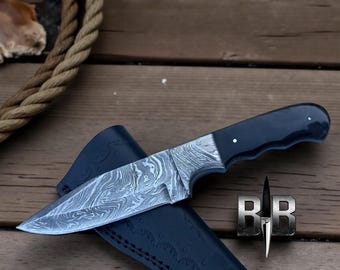 Handmade J2 Steel Skinner Knife: Buffalo Horn Handle, Leather Sheath