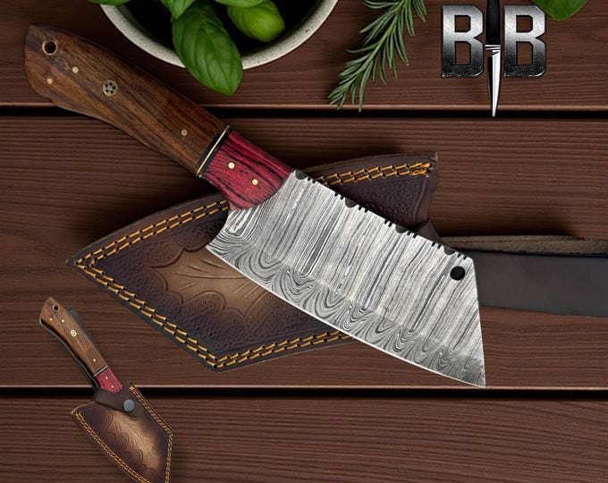 Handmade Damascus steel kitchen knife meat cleaver wood handle fixed blade meat chopper