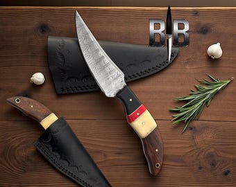 Damascus skinner knife camping knife hunting edc knife Wood handle full tank  great for gift wood and bone handle,