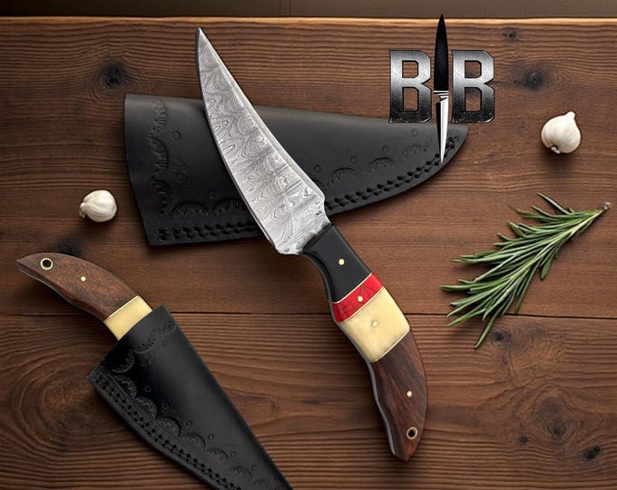 Damascus skinner knife camping knife hunting edc knife Wood handle full tank  great for gift wood and bone handle,