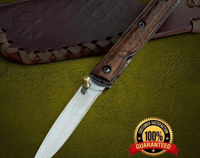 Handmade D2 Steel Mini EDC Folding knife Walnut wood Chubby Folding Knife with Belt Clip and Sheath