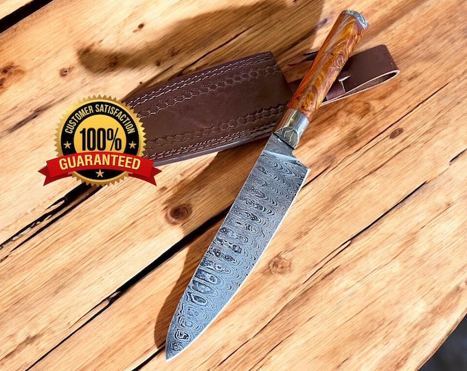 Handmade Damascus steel chef knife kitchen knife with wood handle 13inches in length full tang