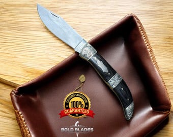 Custom handmade 440c steel folding knife pocket hand engraved knife