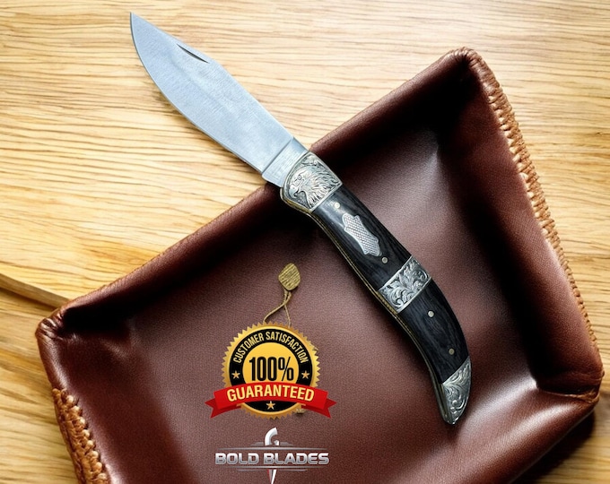 Custom handmade 440c steel folding knife pocket hand engraved knife