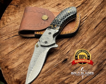 Custom handmade folding knife with honeycomb handle