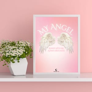 Mein Engel A3 Druck | Immer bei mir Engelsflügel Poster | Baby Pink Erinnerungskunst | Spirituelle Erinnerung Geschenk DE | Neon Glow Engel Wandkunst