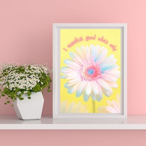 Solo manifiesto buenas vibras / Arte de pared de afirmación / Energía positiva para el hogar / Impresión de cita motivacional / Arte de manifestación / Decoración de pared bohemia