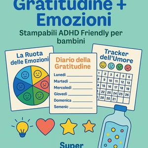 Gratitude and Emotions Kit for Kids | ADHD friendly | Journal, emotion wheel, mood tracker and printable motivational stickers