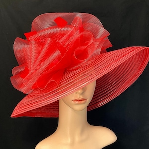 Red Lampshade Kentucky Derby Hat Derby Hat Dress Hat Wedding Hat Wide Brim Hat Tea Party Hat Ascot