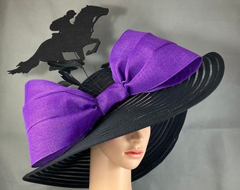 Purple and Black Kentucky Derby Hat , Extra Large Purple Bow, Designed and Made in USA Ready to Ship