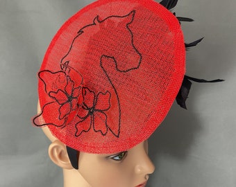 Red and Black Kentucky Derby Hat Fascinator,Designed and Made in USA Ready to Ship