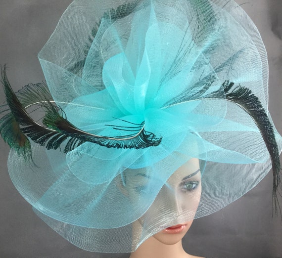 Turquoise Blue Kentucky Derby Fascinator With Peacock  display picture 1
