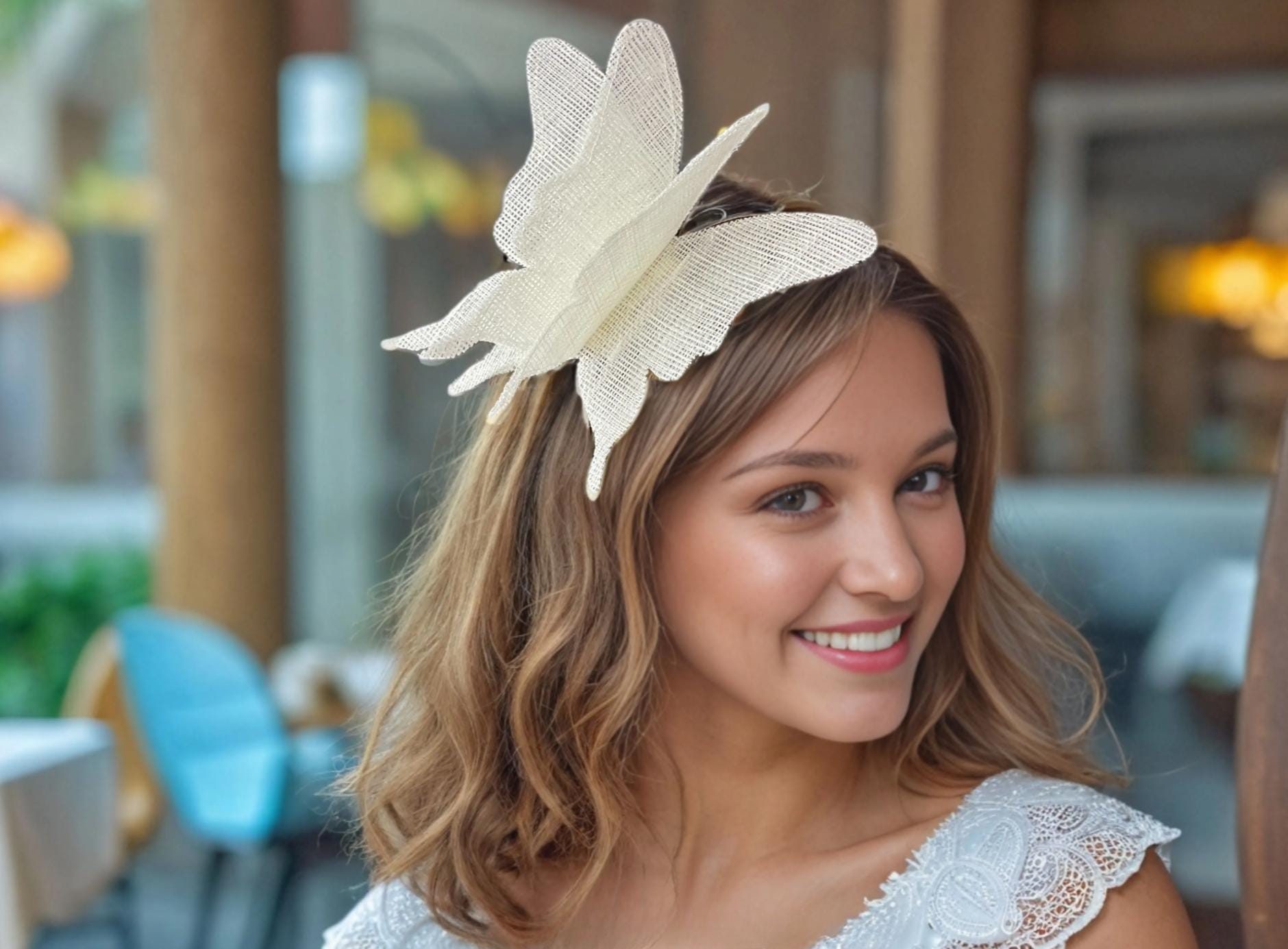 Handmade Beautiful Headband White Butterfly NEW Fascinator Hat Butterfly White Headpiece | Masquerade Store main image 3