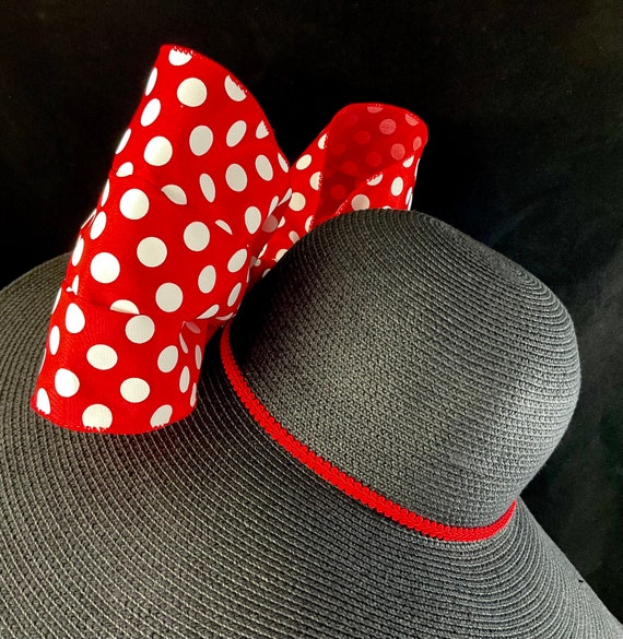 Red Polka Dot Bow Kentucky Derby Hat, Black Wide Brim - Etsy display picture 3