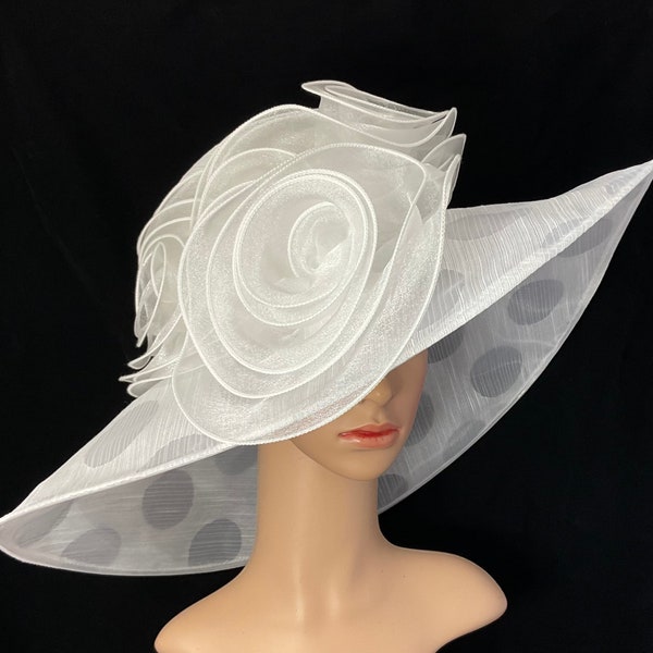 Chapeau Derby Kentucky blanc, chapeau en organza, chapeau Derby, chapeau habillé, chapeau de mariée, chapeau de fête de thé lavallière