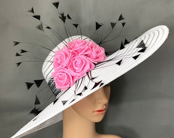 Pink Rose Kentucky Derby Hat for Women,Ready to Ship