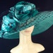 Womens Kentucky Derby Hat Turquoise and Black Fascinator Derby Hat Dress Hat Wedding Hat Wide Brim Hat Tea Party Hat Ascot
