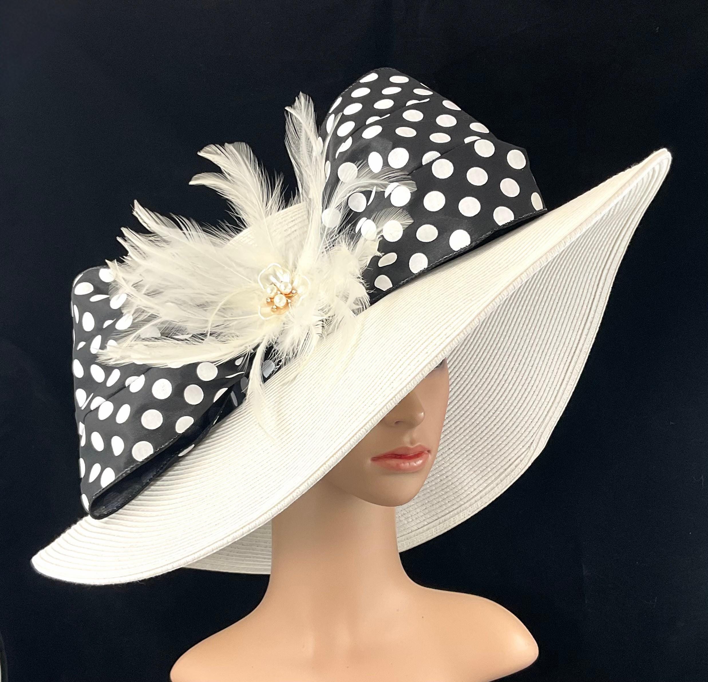 Black White Kentucky Derby Hat With Polka Dot Hat Band 