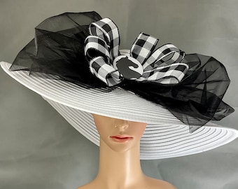 Black and White Checkered Kentucky Derby Hat Horse Race Designed and Made in USA Ready to Ship