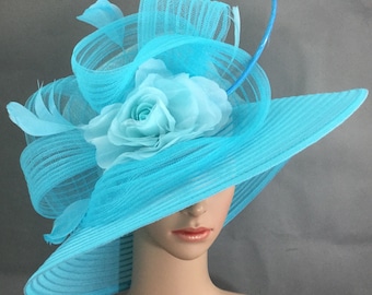 Blue Lampshade Sinamay Kentucky Derby Hat Derby Hat Dress Hat Wedding Hat Wide Brim Hat Tea Party Hat Ascot