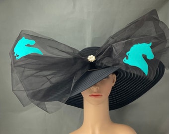 Handmade Black and Turquoise Kentucky Derby Hat Christmas Party Horse Dressy Hat Formal Hat Wedding Hat Kentucky Derby Hat