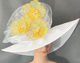 Yellow Sinamay Flower Kentucky Derby Hat Ready to Ship