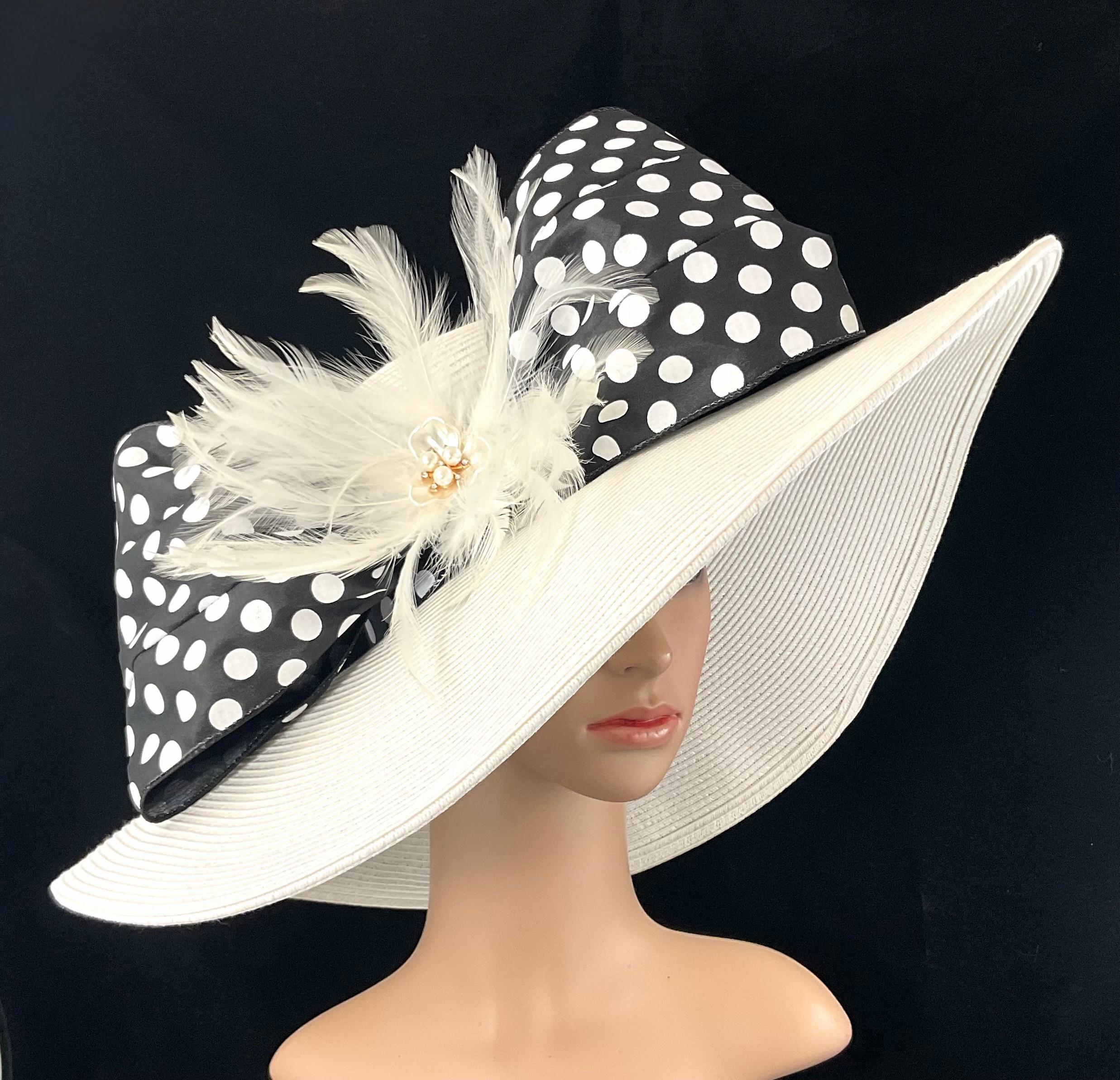 Elegant Black and White Wide-Brim Hatinator. Satin White Headband is removable Classic Sinamay Black & White Hatinator with Bow main image 2