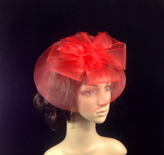 Red Feather Fascinator Hat, Kentucky Derby, Wedding, Tea  display picture 2