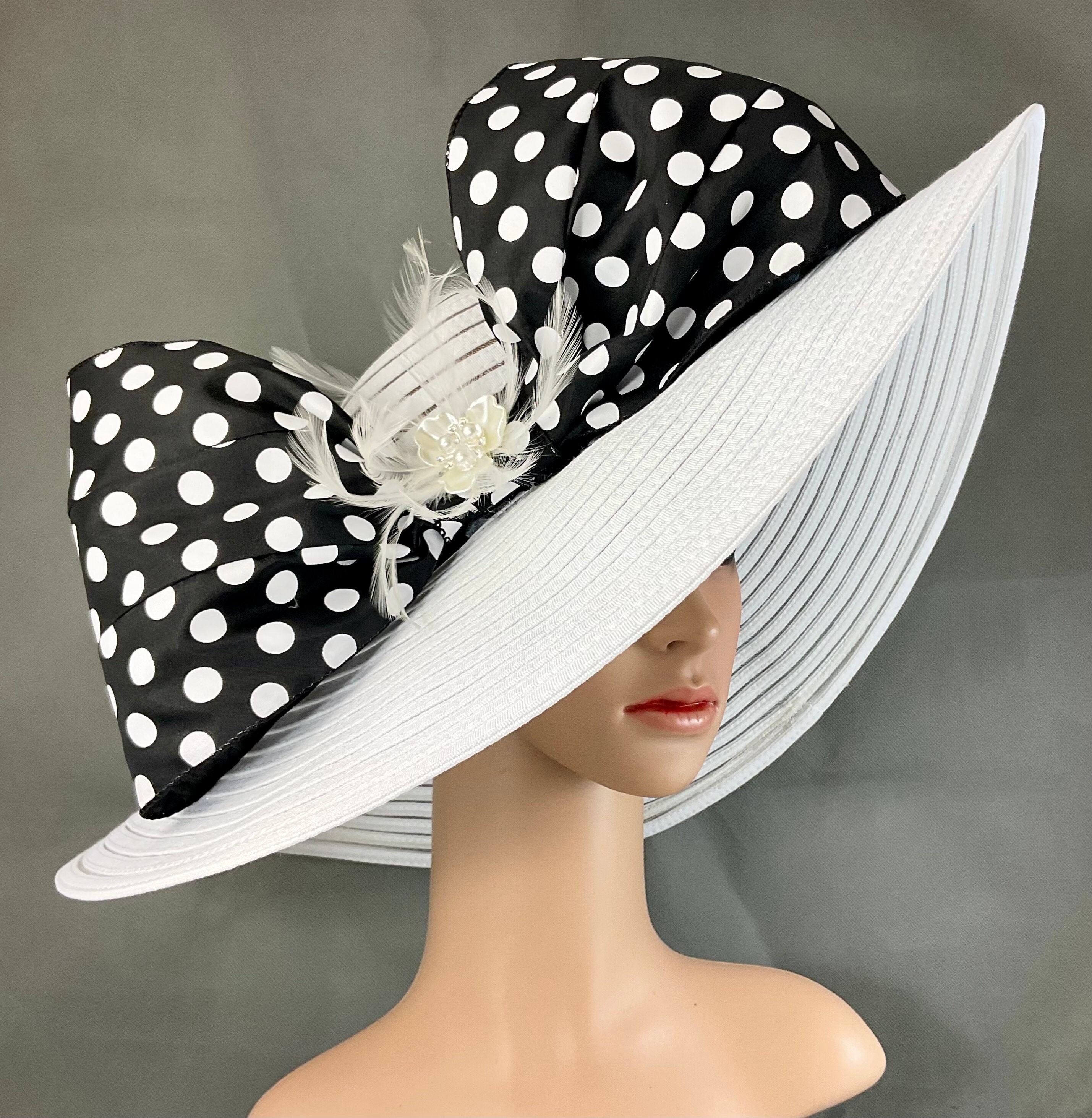 Spring Polka Dot Church Dress Kentucky Derby Hat Black White Kentucky Derby Hat With Polka Dot Hat Band  main image 3