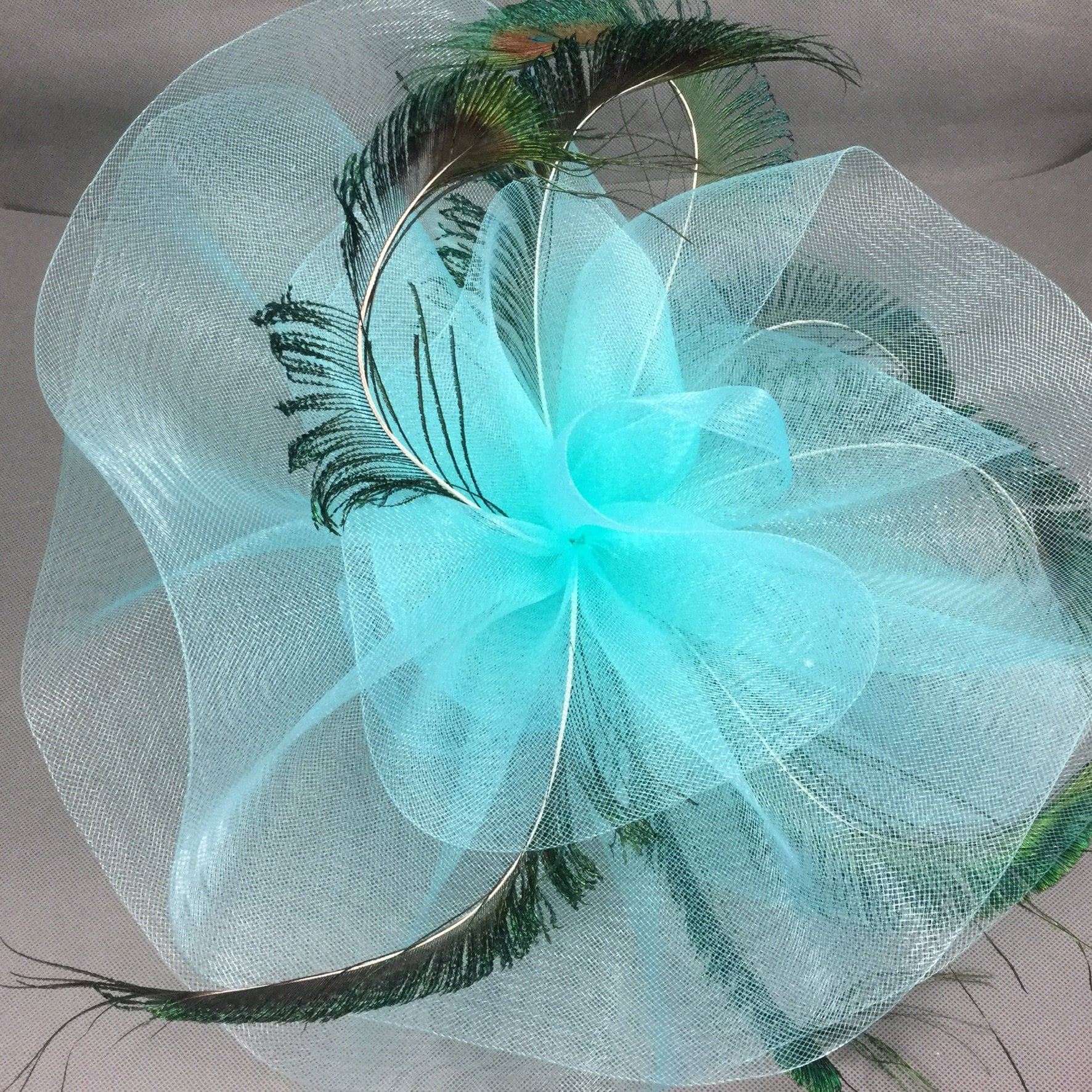 Turquoise Blue Kentucky Derby Fascinator With Peacock 