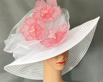 Light Pink Sinamay Flower Kentucky Derby Hat ,Designed and Made in USA,Ready to Ship