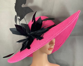 Hot Pink and Black Kentucky Derby Hat,Designed and Made in USA Ready to Ship