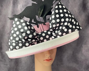 Derby Black n white w/ polka dot custom made Hat Polka Dot Kentucky Derby Hat Black – aztex-hats main image 3