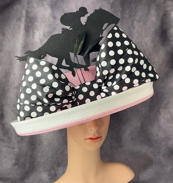 Pink Kentucky Derby Hat, Black Polka Dot Bow, Horse Racing  display picture 1
