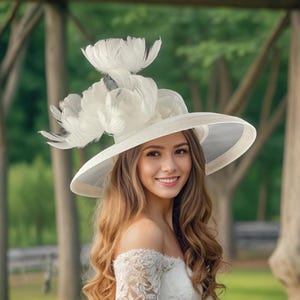 White Kentucky Derby Hat, White Bridal Wedding Hat ,Designed and Made in USA Ready to Ship