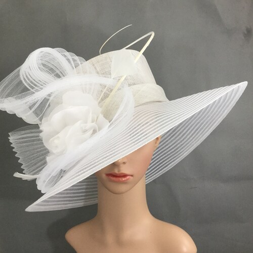 White Kentucky Derby Hatderby Hatdress Hat Wedding Hat Wide Etsy