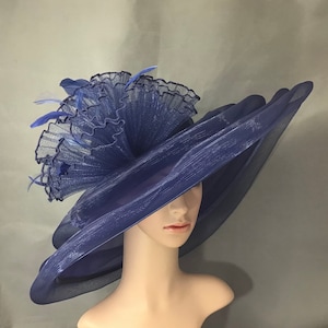 Marineblauwe Kentucky Derby-hoed voor dames Jurk Hoed Bruiloft Hoed Brede Rand Theekransje Hoed Ascot