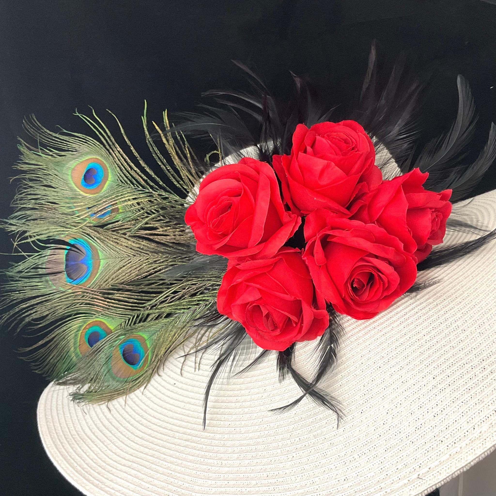 COPY - Ivory Peacock Feather Flower Kentucky Derby Hat kentucky derby fascinator shantung silk ivory white wide  main image 2