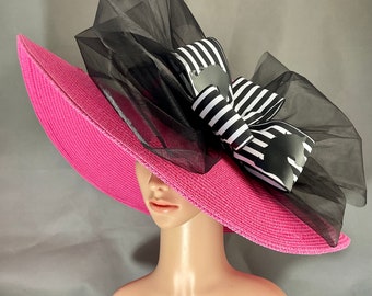 Hot Pink Kentucky Derby Hat Horse Race Designed and Made in USA Ready to Ship