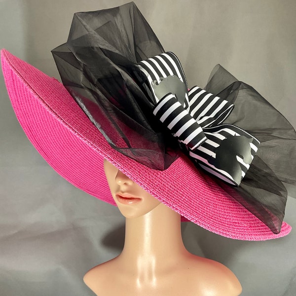 Hot Pink Kentucky Derby Hat Horse Race Designed and Made in USA Ready to Ship