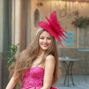 Fuchsia Hot Pink Butterfly Kentucky Derby Fascinator Headpiece, Extra Large Sinamay Butterfly, Designed and Made in USA