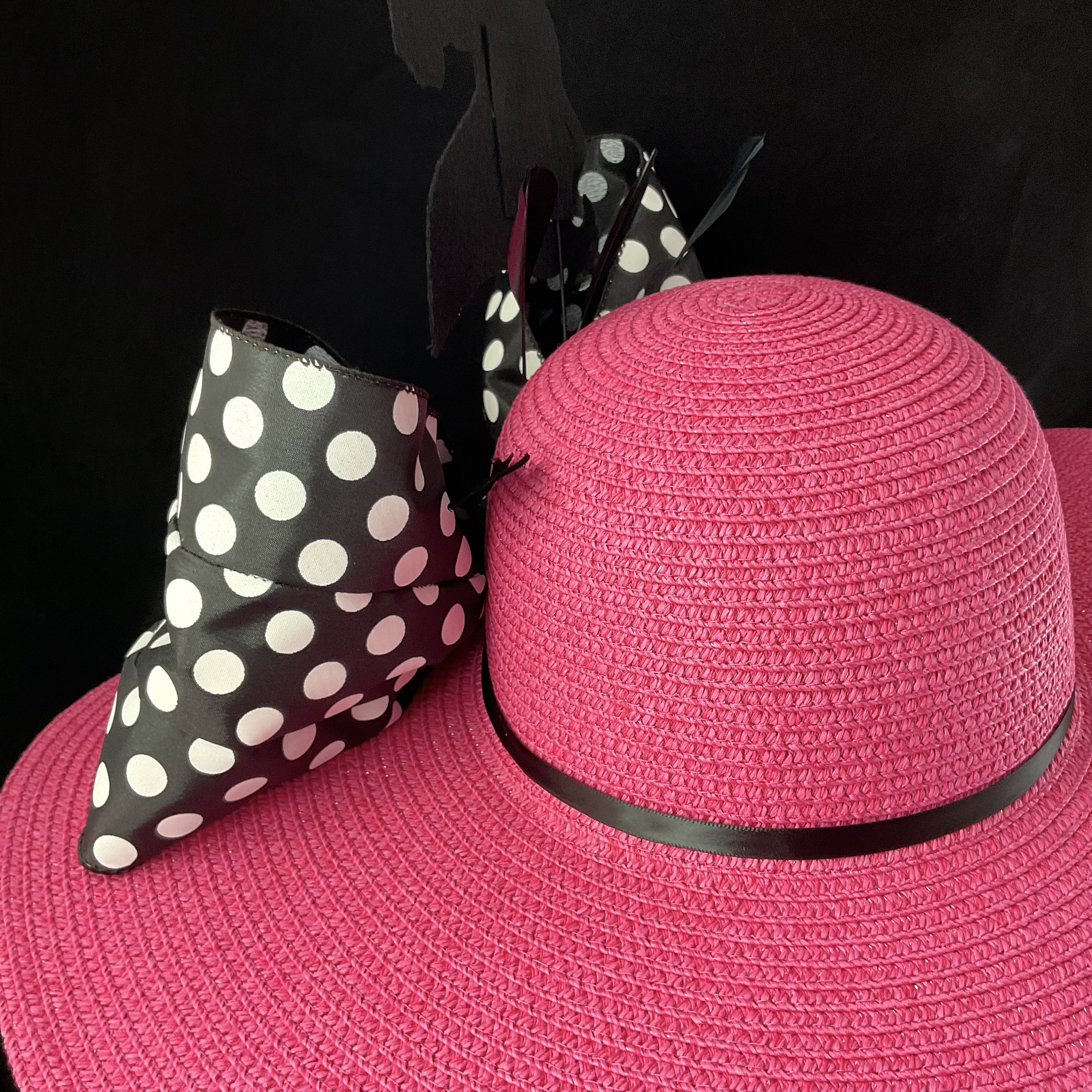 Pink Kentucky Derby Hat, Black White Polka Dot Bow, Horse  display picture 1