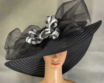 Black and White Checkered Kentucky Derby Hat Horse Race Designed and Made in USA Ready to Ship