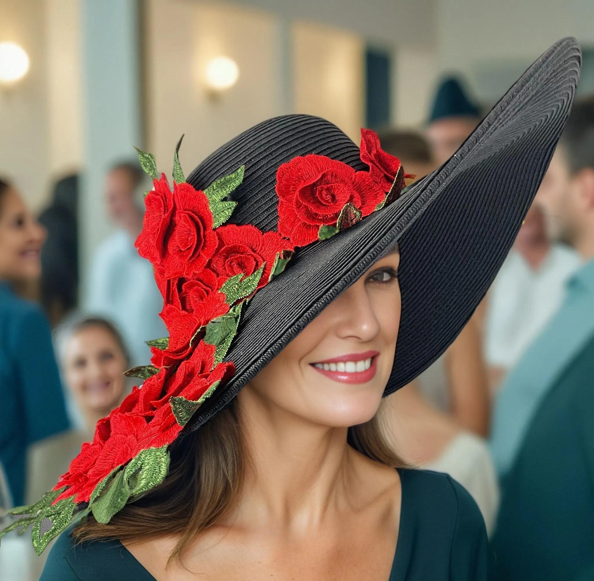 Red Rose Kentucky Derby Black Hat Preakness Belmont Del Mar Dress