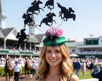 Kentucky Derby Hat Fascinator Horse Racing Party Green Pink Handmade USA