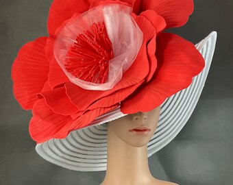 Red and White Kentucky Derby Hat for Women,Ready to Ship